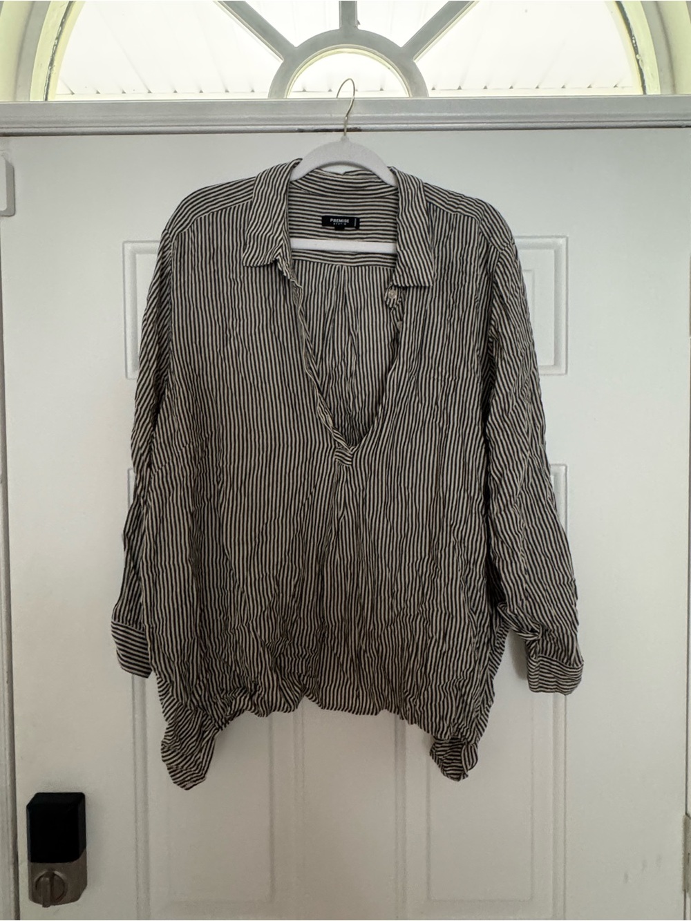Express Black and White Striped V-Neck Collared Tunic